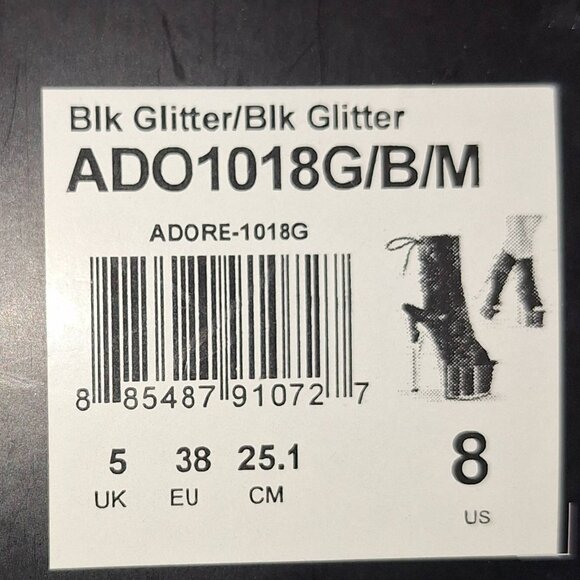 Pleaser ADORE-2021C Women’s Black Glitter Platform Boots Size 8 Peep Toe Clear - Picture 2 of 8